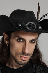 Black Tassels Feather Skull Men's Punk Hat